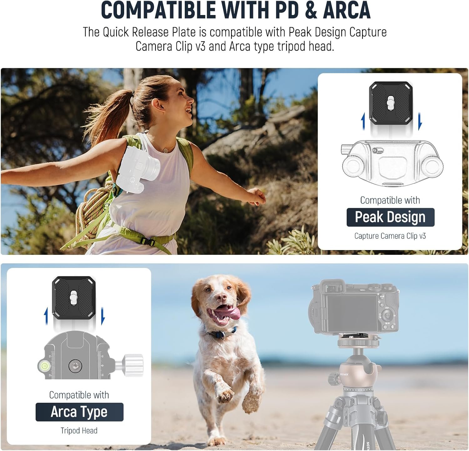 NEEWER GM41 Low Profile Tripod Ball Head, 40mm Metal Panoramic Camera Mount Adapter with 1/4" Arca Type QR Plate Compatible with Peak Design Capture Camera Clip, 360° Swivel & 90° Tilt, Max Load 22lb - Image 4