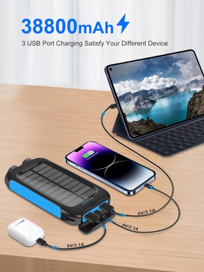 𝟮𝟬𝟮4 𝙐𝙥𝙜𝙧𝙖𝙙𝙚 Solar Power Bank -38800mAh Waterproof Portable Solar Phone Charger with LED Flashlight/Fast Charge USB C External Backup Battery Pack for All Cell Phones & Electronic Devices - Image 2