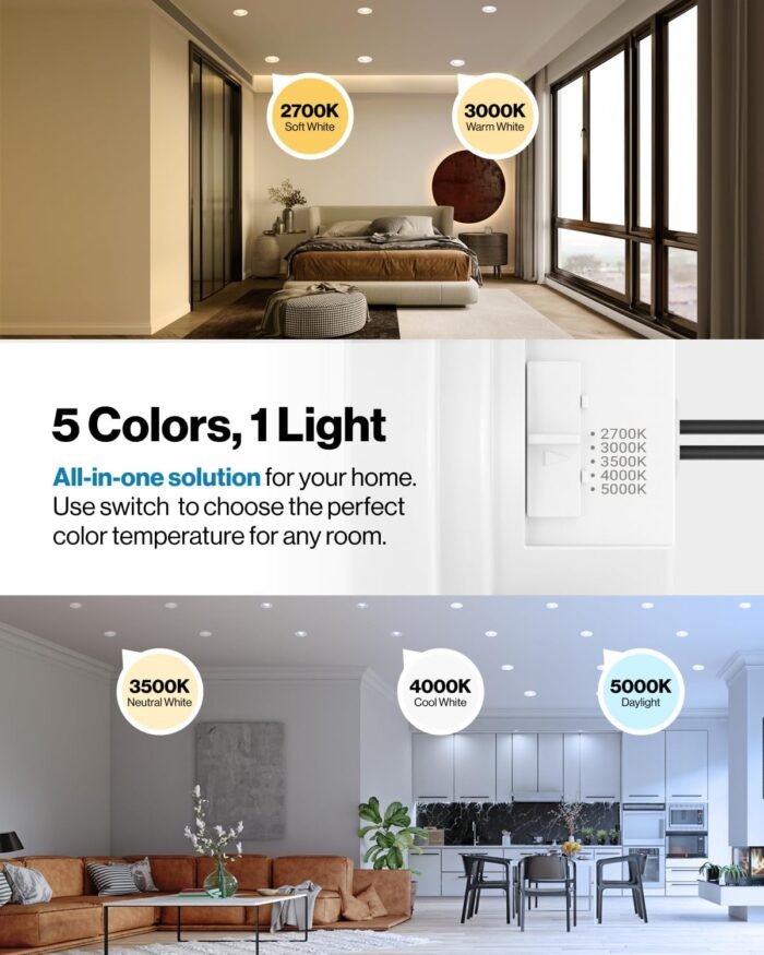 Sunco 10 Pack Retrofit LED Recessed Lighting 4 Inch, Selectable 2700K/3000K/3500K/4000K/5000K, Dimmable Can Lights, Baffle Trim, 11W=40W, 660 LM, Damp Rated - Image 2
