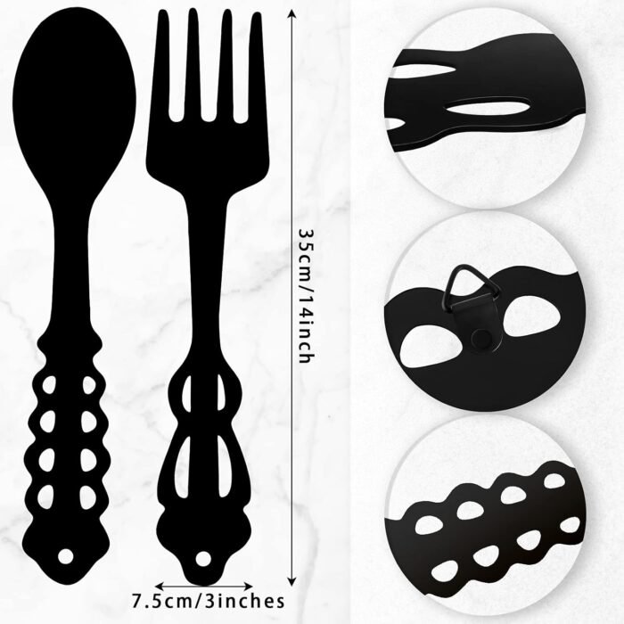 2 Pieces Metal Fork Spoon Wall Decor Big Black Fork Spoon Sign Metal Large Kitchen Rustic Decor Spoon Shaped Wall Sign Fork Shaped Hanging Sign Farmhouse Kitchen Wall Decors for Home Kitchen Decor - Image 2
