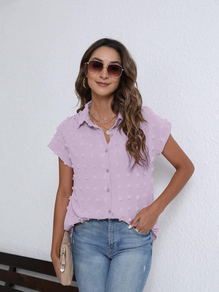BOTHENIAL Women White Button Down Shirt Dressy Casual Work Tops Chiffon Blouse Summer Short Sleeve Shirts - Image 4