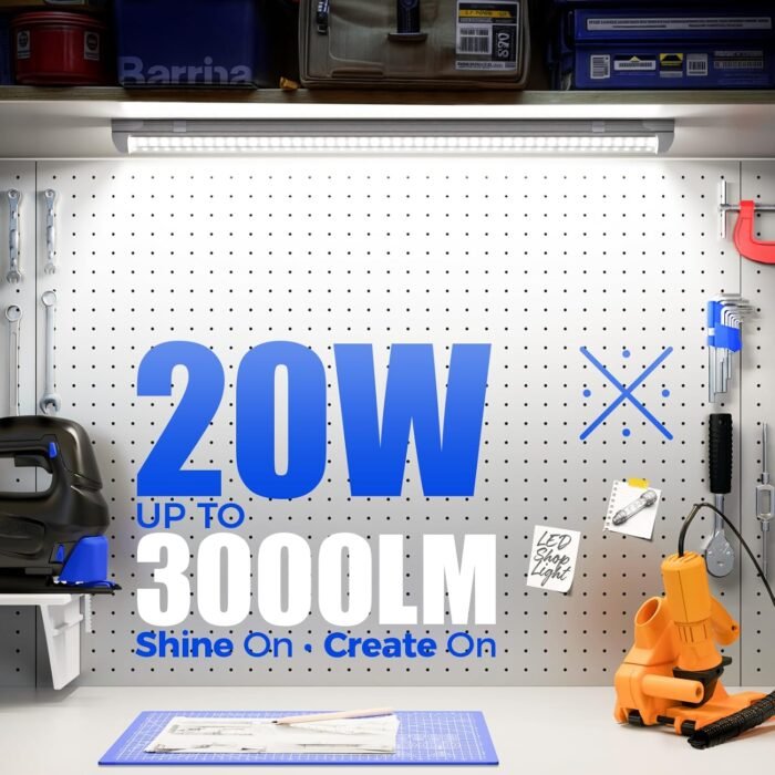 Barrina LED Shop Light 2ft, 20W 3000LM 5000K, T8 LED Light Fixture, Clear Cover, Ceiling and Utility Shop Light, Linkable Tube Lights, Shop Lights for Room, Garage, Workbench, Warehouse, 2-Pack - Image 2