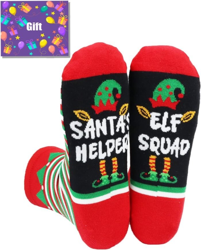 Christmas Gifts Stocking Socks for Kids 6-10 Years Old, Boys Girls Elf Socks, Elf Squad Socks for Kids Xmas Stocking Stuffers