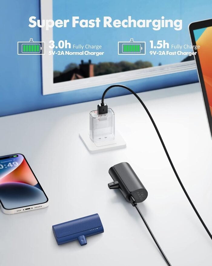 VEGER 2 Pack Portable Chargers for iPhone, 5000mAh Mini Fast Charging Power Banks 20W PD Portable External Battery Compatible with iPhone 14, 13, 12, 11, 8, 7, XS Max, Pro Max, AirPods (Black+Blue) - Image 5