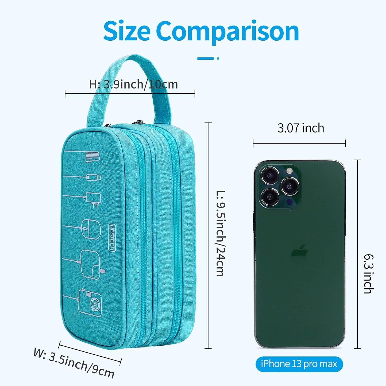 HESTECH Electronics Organizer Travel Charger Case Cord Cable Organizer Bag Portable Waterproof Double Layers All-in-one Storage for Charger Mouse Earbud USB Drive (Teal, Medium) - Image 2