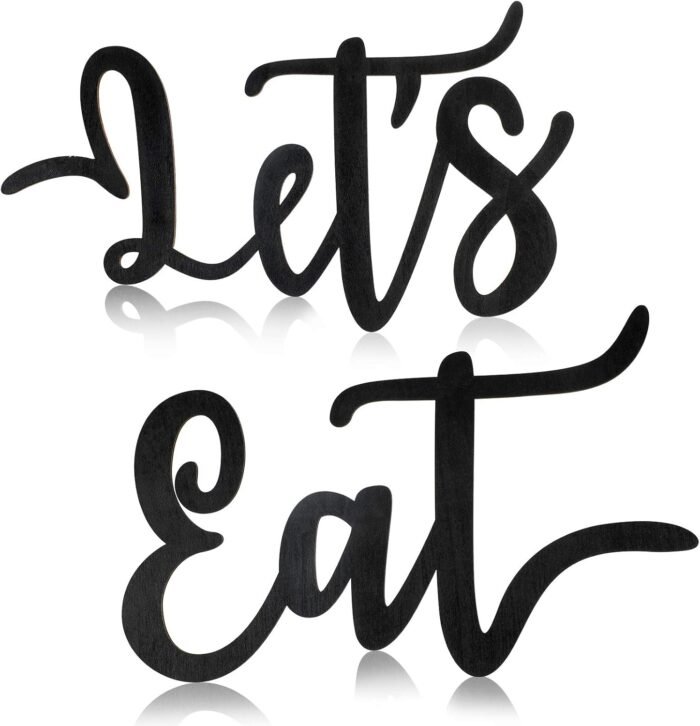Jetec 2 Pieces Let's Eat Sign Wooden Kitchen Wall Decor Rustic Cutout Eat Signs Hanging Wall Plaque Farmhouse Wall Sign for Kitchen Dining Living Room Home Restaurant Decoration(Black)
