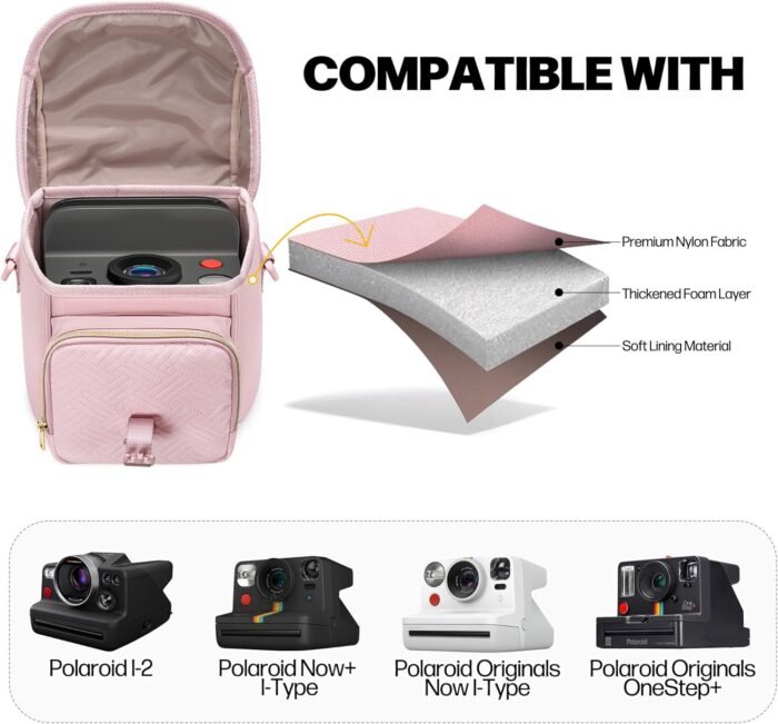Camera Sling Bag Compatible with Polaroid Now 2nd Generation I-Type, Now+ 2nd Gen I-Type, Now, Now+, OneStep Instant Camera, Camera Crossbody Bag with Adjustable Strap, Pink(Empty Bag) - Image 4