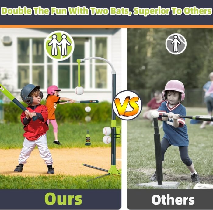 3-in-1 T Ball Set for Kids, Adjustable Height Hanging Baseball Batting Tee Set with 2 Bats, Teeball Hitting Stand, Ball Launcher for Toddlers, Sport Toys Outdoor/Indoor for Boys Girls - Image 2