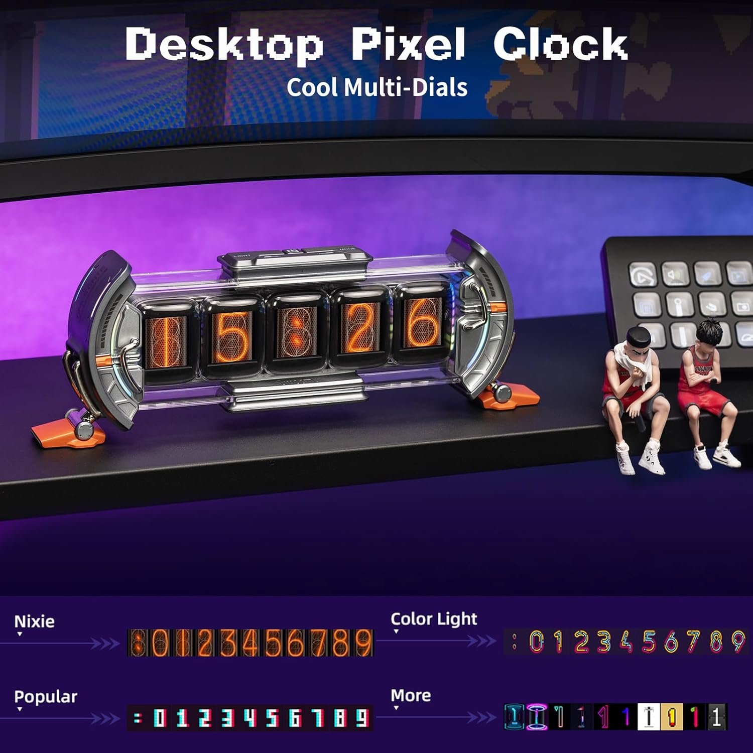 Divoom Times Gate - Cyberpunk Gaming Setup Digital Clock with Smart APP Control, WiFi Connect, RGB LED Display, Personalized Dashboard, Pixel Art for Gaming Room & Office Decor(Sliver) - Image 2