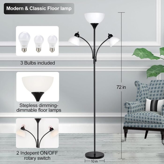 RIGLG Floor Lamps for Living Room,Standing Lamp with Stepless Dimming, 3 Lights Adjustable Reading Lights, Morden Tall Lamps for Living Room, Bedroom, Office - Image 6
