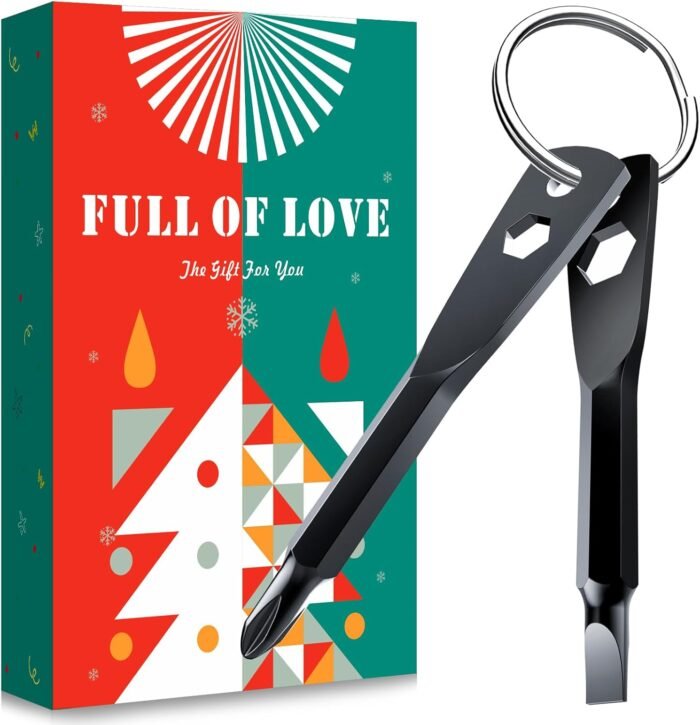 Keychain Screwdriver Tool Gifts for Men, KUSONKEY Christmas Gifts Stocking Stuffers for Men, 4-in-1 Screwdriver Bit with Phillips,Slotted and Hex Wrench Cool Gadgets