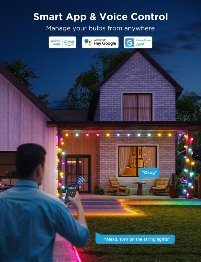 Govee Smart Outdoor String Lights 2, 144ft RGBIC Outdoor Lights with Dimmable Warm White LED Bulbs for Christmas, 47 Scene Modes for Patio, Backyard, IP65 Waterproof, Works with Alexa, App Control - Image 5
