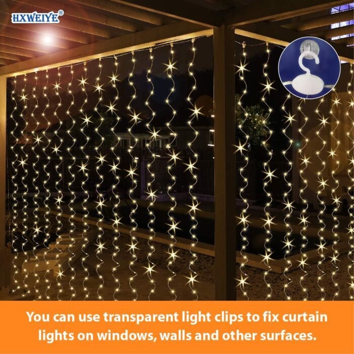 HXWEIYE 300LED Fairy Curtain Lights, 9.8x9.8Ft Warm White USB Plug in 8 Modes Christmas String Hanging Lights with Remote for Bedroom, Indoor, Outdoor, Weddings, Party - Image 4