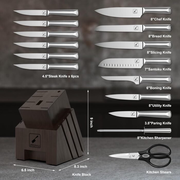 imarku Knife Set, 16 PCS High Carbon Japanese Stainless Steel Knife Sets for Kitchen with Block, Ultra Sharp Kitchen Knife Set with Sharpener Chef Knife Set, Dishwasher Safe, Christmas Gifts - Image 6