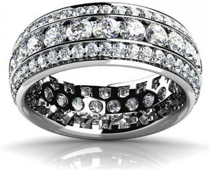 5.00 ct Ladies Three Row Round Cut Diamond Eternity Wedding Band Ring in 18 kt White Gold