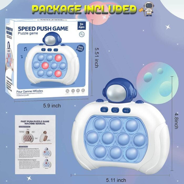 Quick Push Game Fidget Toys Pro for Kids Adults, Handheld Game Fast Puzzle Game Machine, Push Bubble Stress Toy, Relief Party Favors, Xmas Gifts for Boys (Blue Astronaut) - Image 6