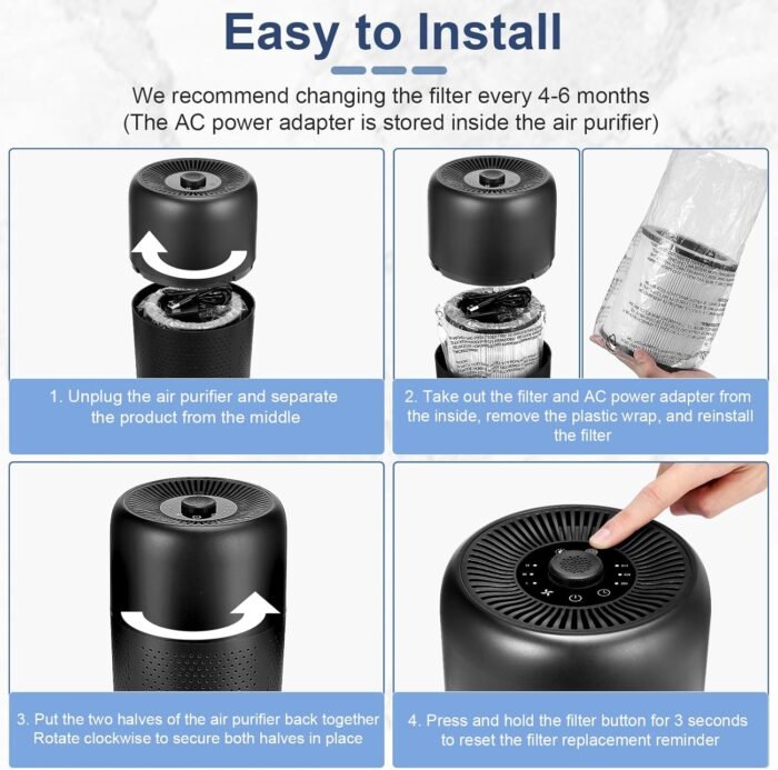 2 Pack TPLMB Air Purifiers for Bedroom H13 HEPA Filter,Fragrance for Better Sleep,Small Air Purifier with Nightlight Speed Control,For Home Living Room Dorm,24dB Filtration System,P60 (2, Black) - Image 4