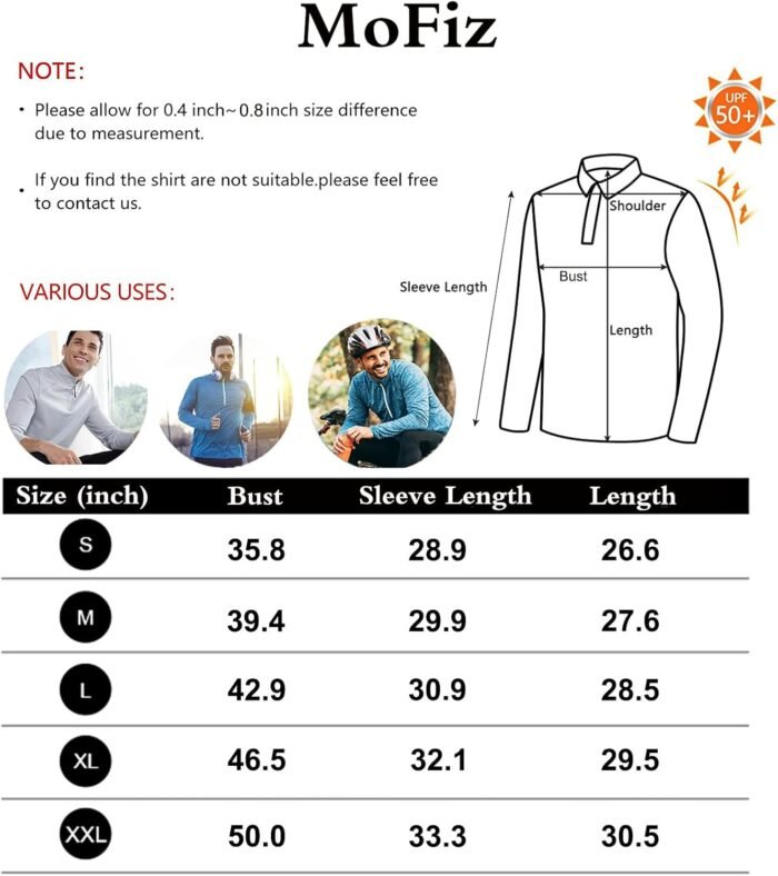 MoFiz Men's Half Zip Running Pullover Long Sleeve Golf Polo Shirt Quick Dry UPF 50+ Sun Protection Hiking Fishing Sports Top - Image 6