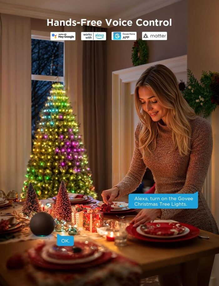 Govee Christmas Tree Lights, Smart RGBIC 480 LEDs Christmas Lights Outdoor, 6.6ft × 24 String Lights for Holiday Decor, IP65 Waterproof, Music Sync, Voice Control, 60+ Scene Modes, Green Wire - Image 7