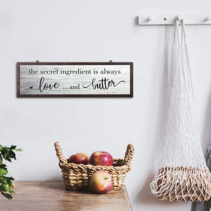 Jetec The Secret Ingredient Is Always Love and Butter Sign Funny Wood Kitchen Sign Funny Farmhouse Wall Kitchen Decor Rustic Kitchen Wall Decoration, 15.7 x 4.7 Inch(White) - Image 4