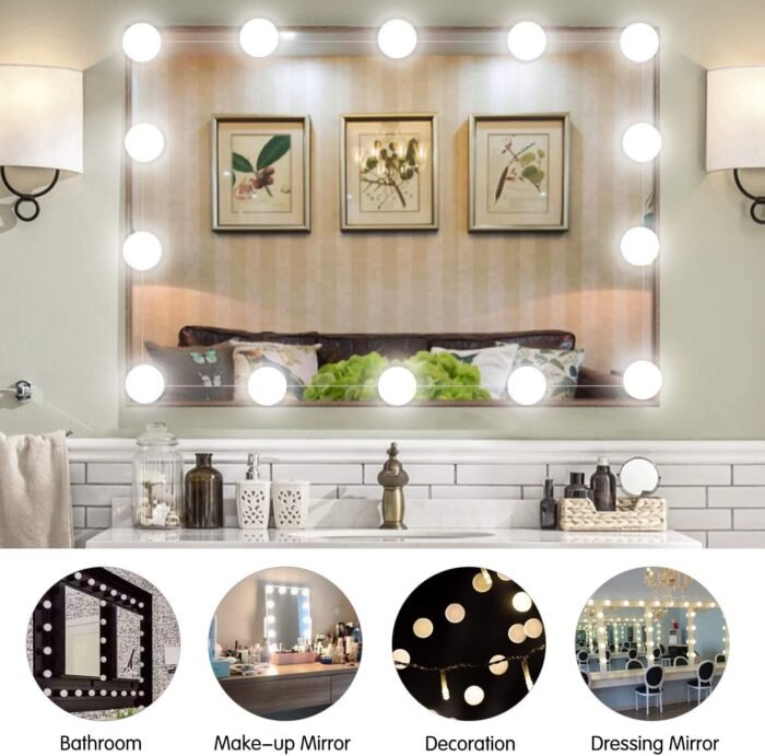 Brightown 14 Bulb Dimmable Hollywood Makeup Mirror Lights, 22Ft Adjustable Vanity Lighting Fixtures for Full Length Mirror (Mirror Not Included) - Image 7