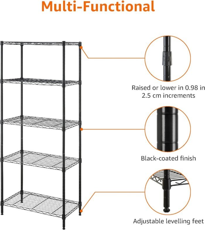 Amazon Basics 5-Shelf Multipurpose Adjustable Sturdy Steel Storage Shelving Unit, Easy Assembly, 13.4" D x 23.2"W x 60"H, Black - Image 5