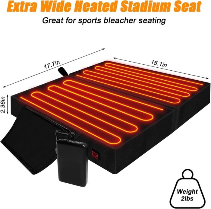 Extra Wide Heated Stadium Seats for Bleachers with 10000mAh Battery Pack, Portable Heated seat Cushion with 3 Level Heat Setting, Foldable Heated Seat Warmer Pad for Outdoor Sports Games - Image 4