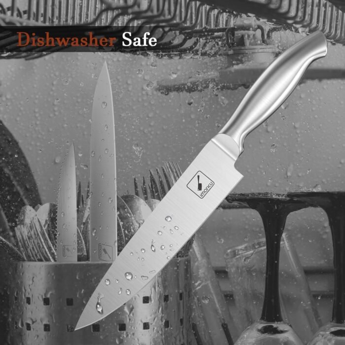 Imarku Knife Set, 15 Pieces Kitchen Knife Set with Block, High Carbon-Stainless Steel Kitchen Knives with Built-in Sharpener, Professional Knife Block Set for Christmas Gifts, Brown - Image 4