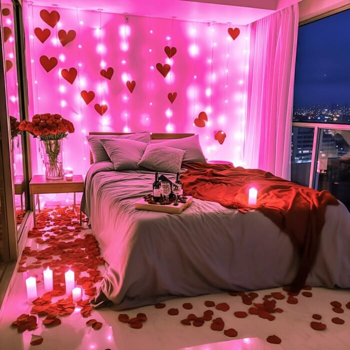 JMEXSUSS 300 LED Pink Christmas Curtain Lights Indoor, Pink String Lights Plug in, 8 Modes Pink Fairy Lights for Bedroom Window Wall Party Backdrop Valentine Xmas Decorations, 9.8x9.8ft - Image 4