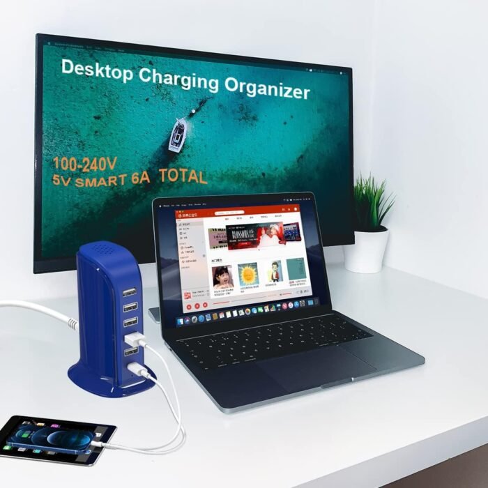 USB Charging Station Upoy, 6 Ports Charging Blocks, USB Power Hub with C Port, Charging Dock for Electronics Organizer, Multi Charger 40W, Compatible with Kindle, iPhone, Ipad, Airpods, Tech Gadgets - Image 6