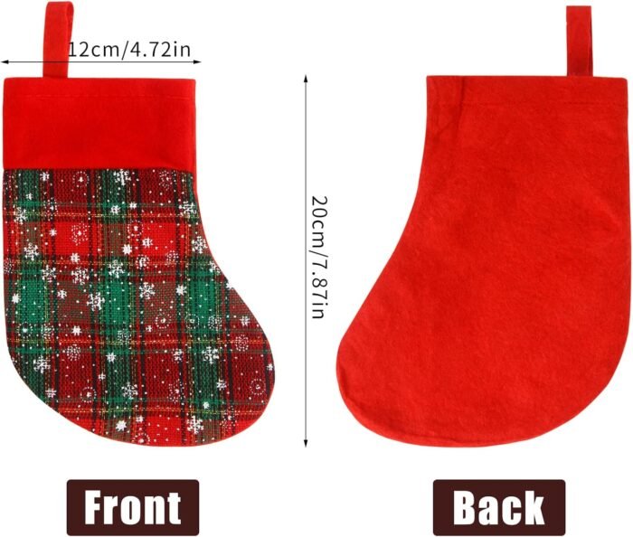 DIYASY Mini Christmas Stockings, 12 Pack Small Buffalo Plaid Stocking Snowflake Red Green Stockings Bulk for Christmas Tree Ornament Decorations Gift Holder（8Inches） - Image 2