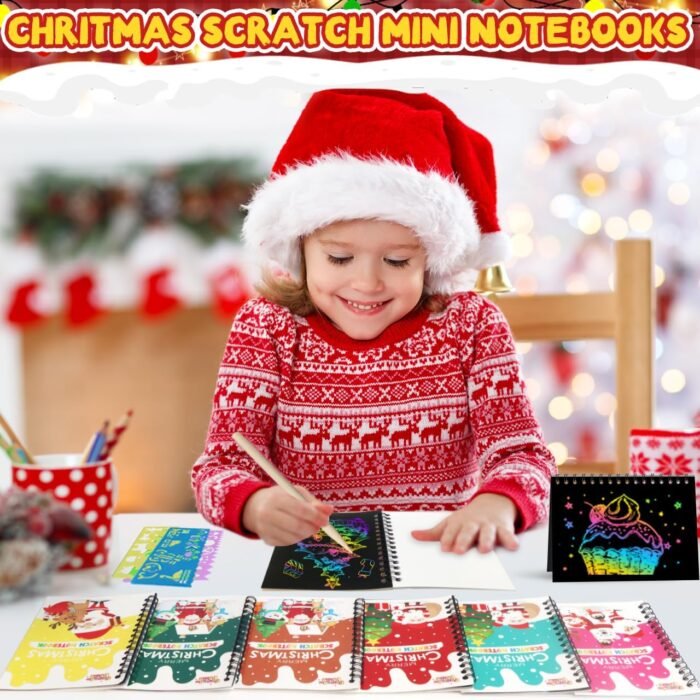 Christmas Party Favors for Kids Bulk: 24 Pack Rainbow Scratch Art Notebooks Party Favors for Girls Boys Birthday Goodie Bags Christmas Stocking Stuffers for Kids Classroom Prizes Gifts Bulk - Image 2