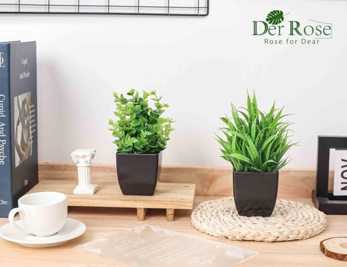 Der Rose 2 Pack Fake Plants Small Artificial Potted Plants Faux Plants Black Bathroom Accessories for Home Office Desk Bathroom Decor Indoor - Image 5