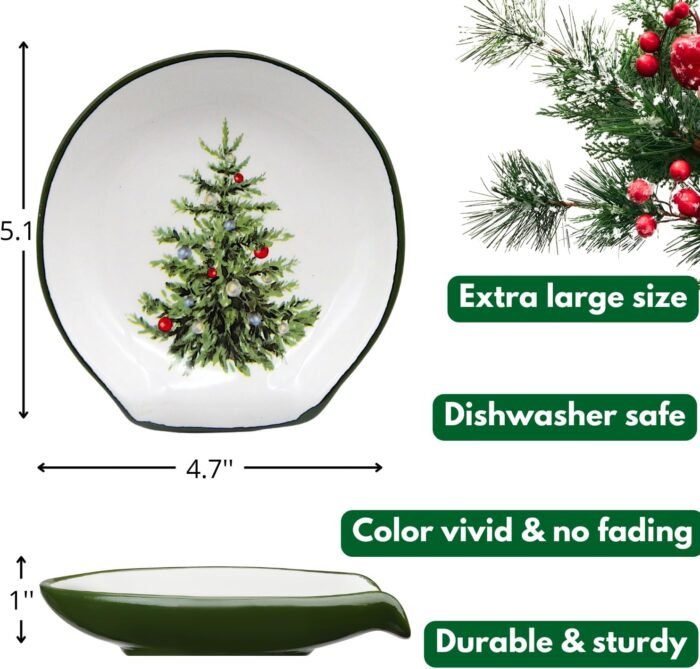 Tree Christmas Spoon Rest - Christmas Kitchen Decor, Green Pine Christmas Decorations Utensils Holder for Stove Top, 2024 Holiday Affordable Christmas Gifts w/Greeting Card - Ready Made Gift Boxes - Image 4