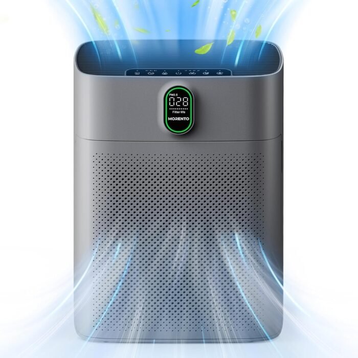 MORENTO Air Purifiers for Home Large Room up to 1076 Sq Ft with PM 2.5 Display Air Quality Sensor for Pet Hair, Double-Sided Air Inlet, 24db, Grey, 1 Pack