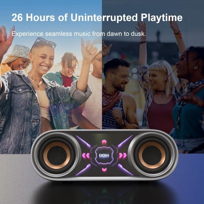 DOSS SoundBox Pro+ P400 Bluetooth Speaker, 50W Stereo Sound with Extra Bass, 26H Playtime, Cool Phantom Mirror Lights, IPX5 Waterproof Speaker for Outdoor, Home, Party, and Electronic Gadgets-Blue - Image 5