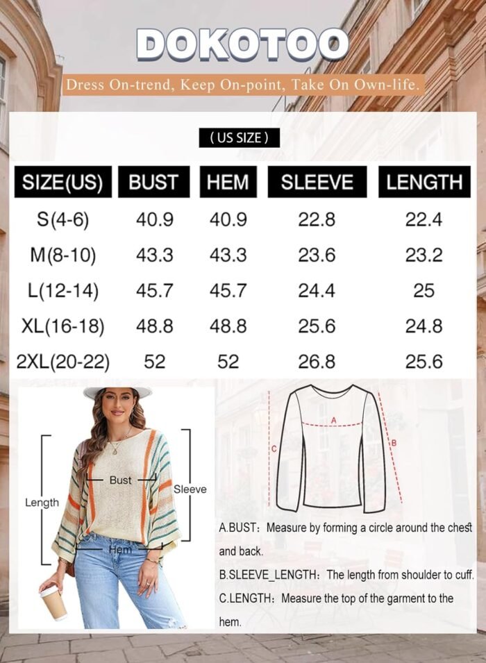 Dokotoo Womens 2024 Fall Casual Color Block Striped Lightweight Comfy Cable Knit Trendy Boho Clothes Pullover Sweaters - Image 6