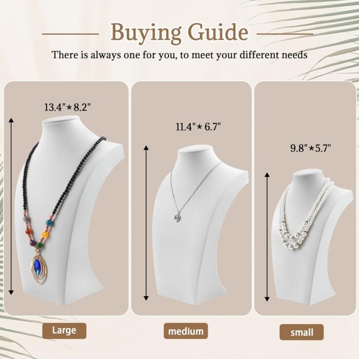 Homeanda White PU Leather Jewelry Jewellery Stand Necklace Pendant Chain Jewelry Bust Display Holder (13.4"x8.2") - Image 5