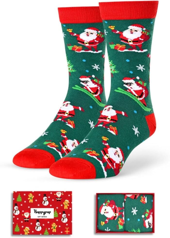 HAPPYPOP Christmas Gifts Stocking Socks For Men Women - Secret Santa Socks Xmas Stocking Stuffers For Mom Dad, Santa Socks For Christmas