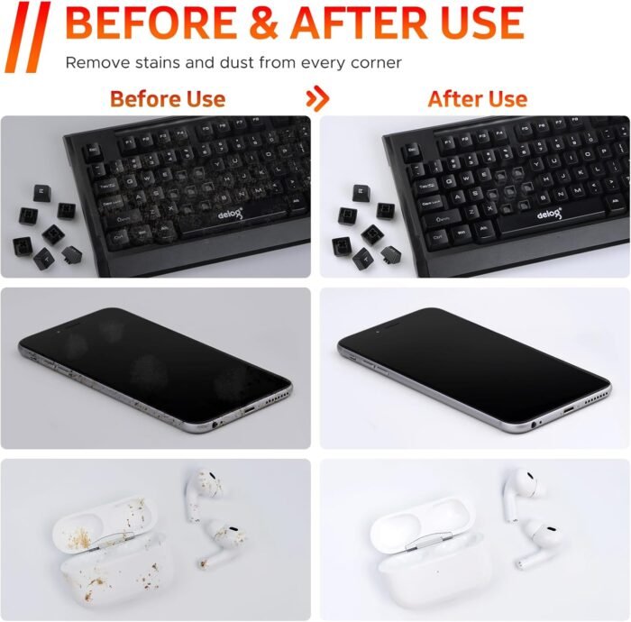 Reesibi 20-in-1 Keyboard Cleaning Kit Laptop Cleaner - Keyboard Brush Electronic Screen Cleaner - MultiFunction Electronic Cleaner Set for Tablet PC Camera Keyboard Earbud - Phone Tablet Stand - Black - Image 4