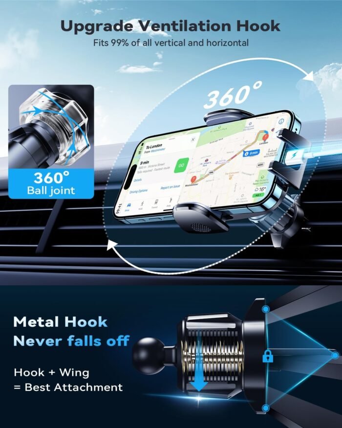 [2024 Newest Upgraded Strongest Military-Grade Phone Holders for Your Car 3in1 Cell Phone Car Mount Dashboard Vent Windshield Phone Holder Fit for iPhone 15 14 13 Pro Max - Image 5