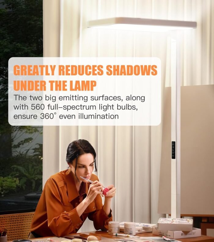 Motion Sensor Floor Lamp - Modern 100W Full-Spectrum Standing Lamp for Bedroom, Living Room & Office - Minimalist Industrial Design, 36000+h Lifetime, 95000LM, 4000K, White Floor Lamp - Image 5