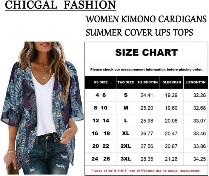 Women's Floral Print Puff Sleeve Kimono Cardigan Loose Cover Up Casual Blouse Tops - Image 7