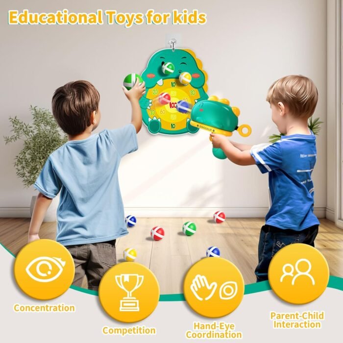 Doloowee Outdoor Toys for 3 4 5 6 Year Old Kids, Dinosaur Dart Board with Sticky Balls for Kids Ages 3-5 6-8, Indoor Outdoor Games Christmas Birthday Gifts for 3 4 5 6-8+ Year Old (Green) - Image 2