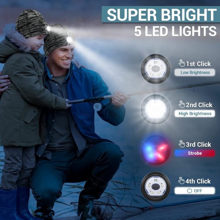 Gifts for Men Beanie Hat with Light - Christmas Stocking Stuffers for Adults Men Dad Birthday Gifts for Men Women Husband Teens Him Rechargeable Flashlight LED Headlamp Cap Winter Lighted Headlight - Image 6