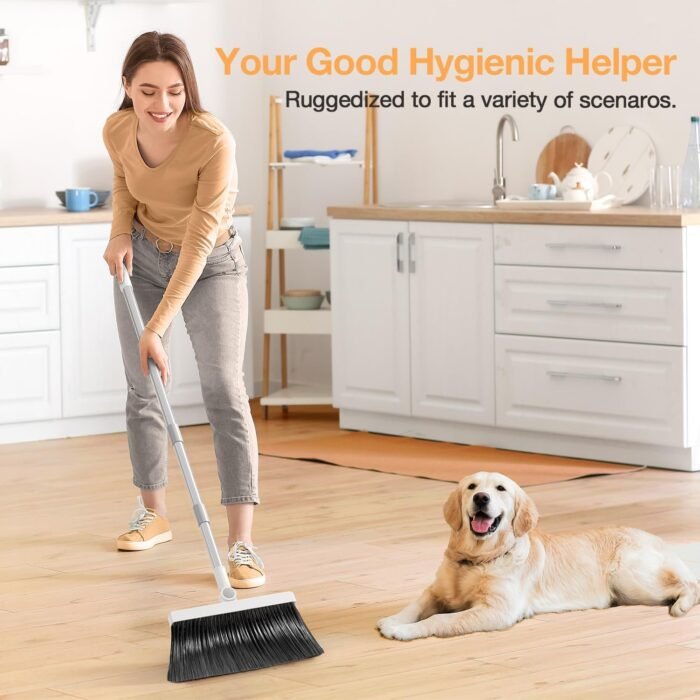 Broom with Dustpan Combo Set,UOEOS One-Sweep Clean,Pet Hair Removal Broom with Self-Cleaning Double-Layer Teeth,High Density Broom and Windproof Dustpan for Indoor&Outdoor - Image 7