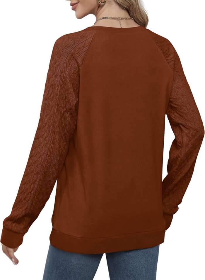 Saloogoe Sweatshirts for Women Crewneck Cable Knit Sleeve Sweaters Lightweight Fashion 2024 - Image 4
