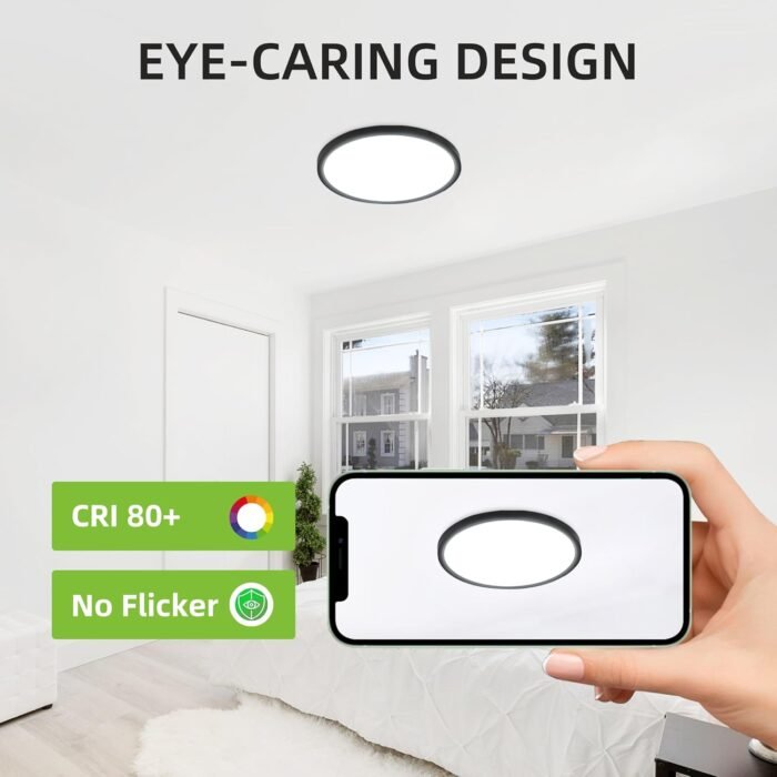 hykolity 2 Pack 12 Inch Selectable CCT LED Round Flat Panel Light, 24W, 3000K/4000K/5000K, Edge-Lit Flush Mount Ceiling Light Fixture for Kitchen, Bedroom and Closet Room, Black - Image 5