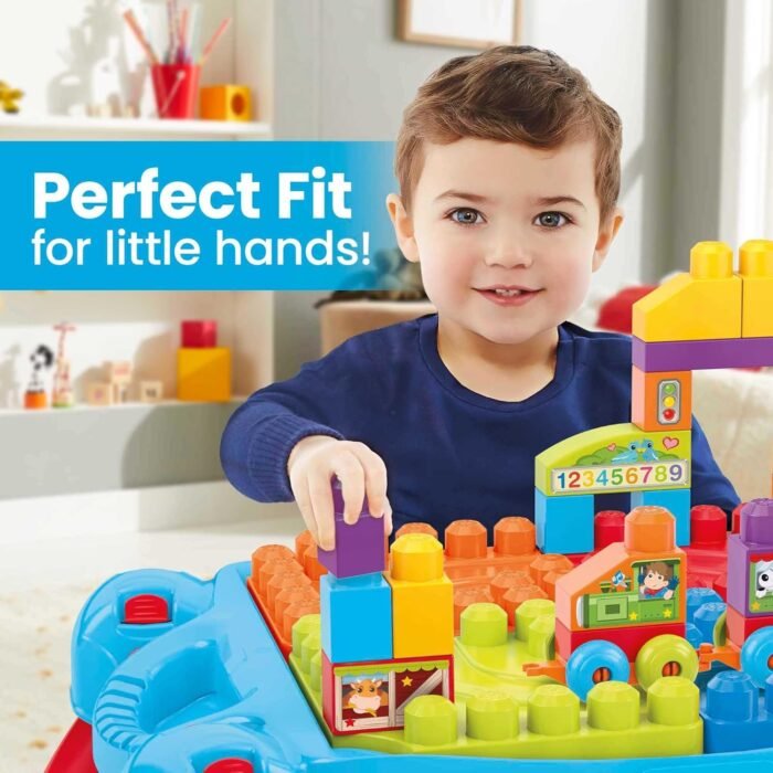 MEGA BLOKS First Builders Toddler Blocks Toy Set, Build ‘n Learn Activity Table with 30 Pieces and Storage, Blue, Ages 1+ Years (Amazon Exclusive) - Image 4