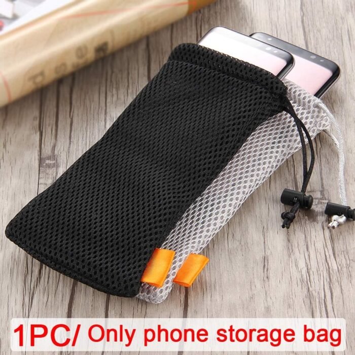Xiaokeis Nylon Mesh Drawstring Pouch Bag for Mobile Phone and Electronic Gadgets, Storage Bag, Drawstring Carrying Case Cover Holder Protective Nylon Phone Pouch(Black,SIZE:5.5 Inch) - Image 7